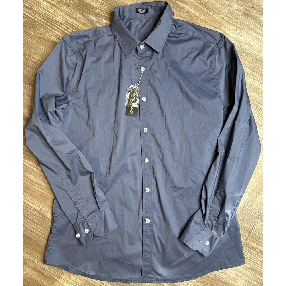 COOFANDY Mens Blue Button Down Shirt Long Sleeve Stretch Dress Shift